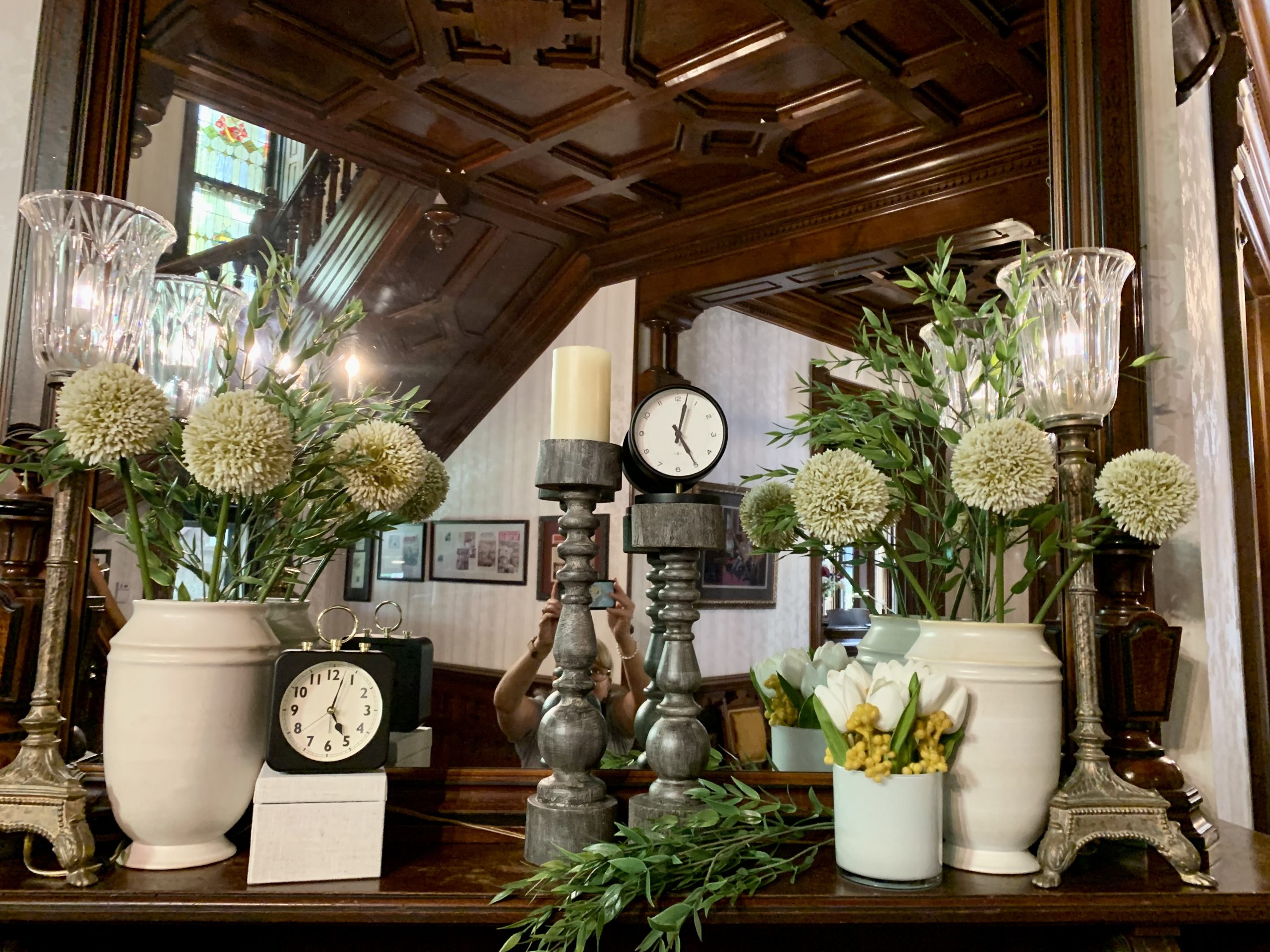Reynolds Mansion Main Hall Mantle Decorated with Spring Decor