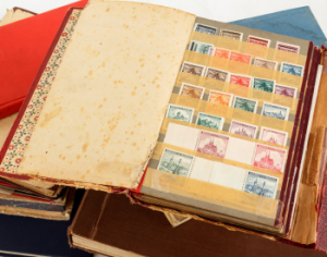 Old books with stamps inside